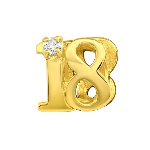 14k Gold Number 18 Charm Bead - 18th Birthday Celebration - Picture 1 of 1